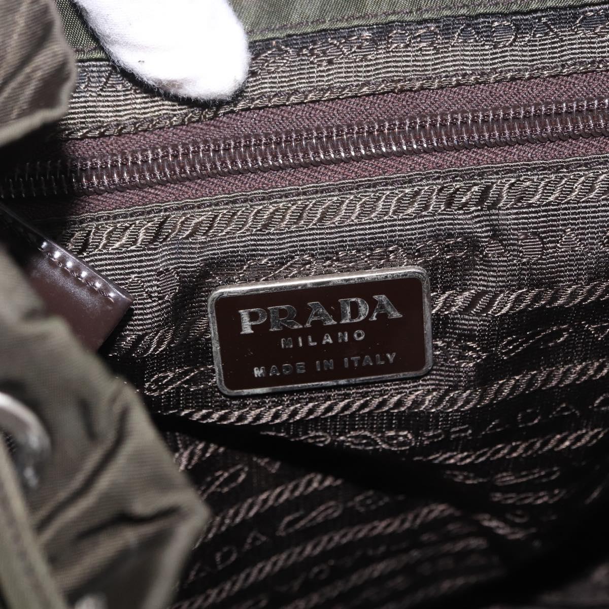 PRADA Backpack Nylon Khaki Silver Auth ar14006