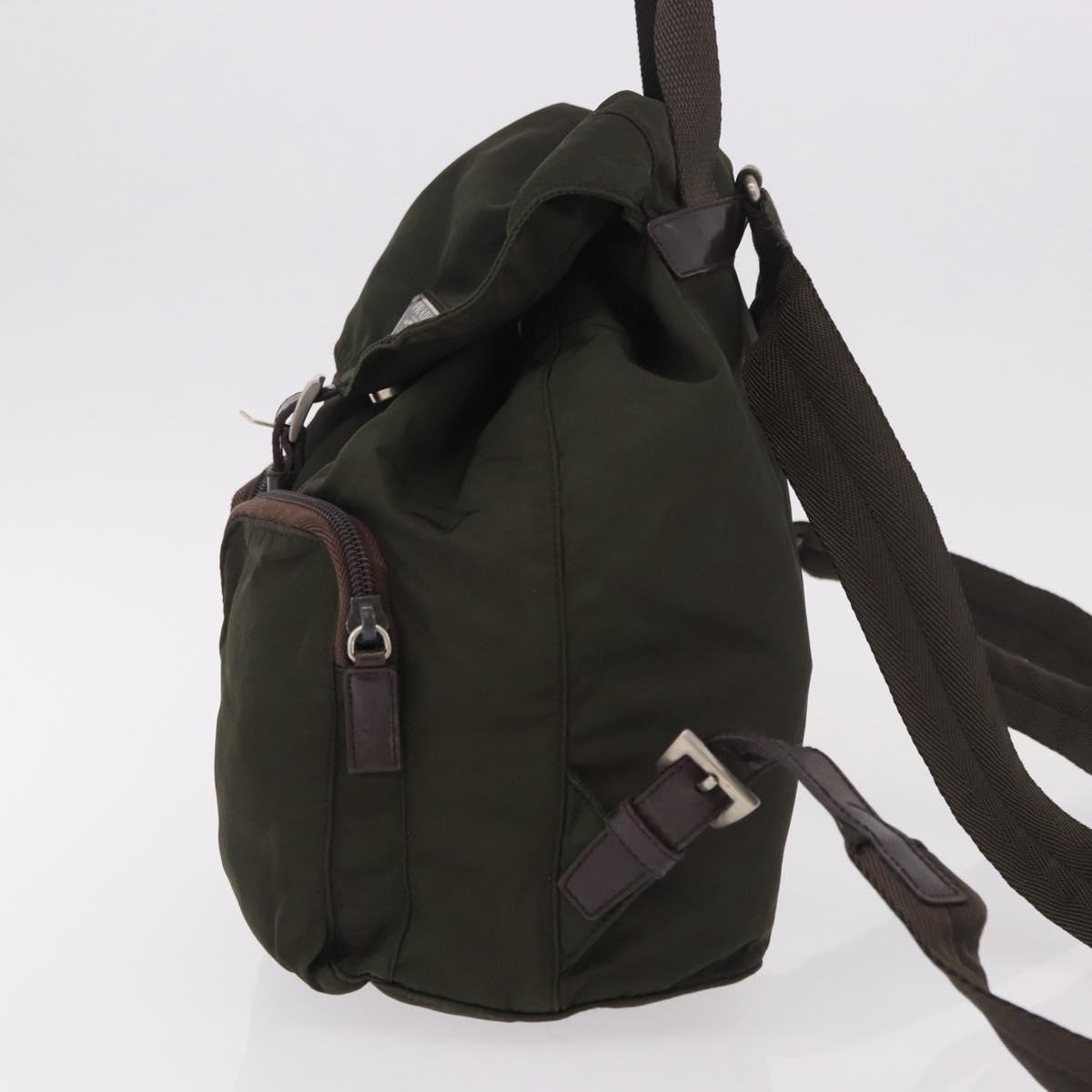 PRADA Backpack Nylon Khaki Silver Auth ar14006