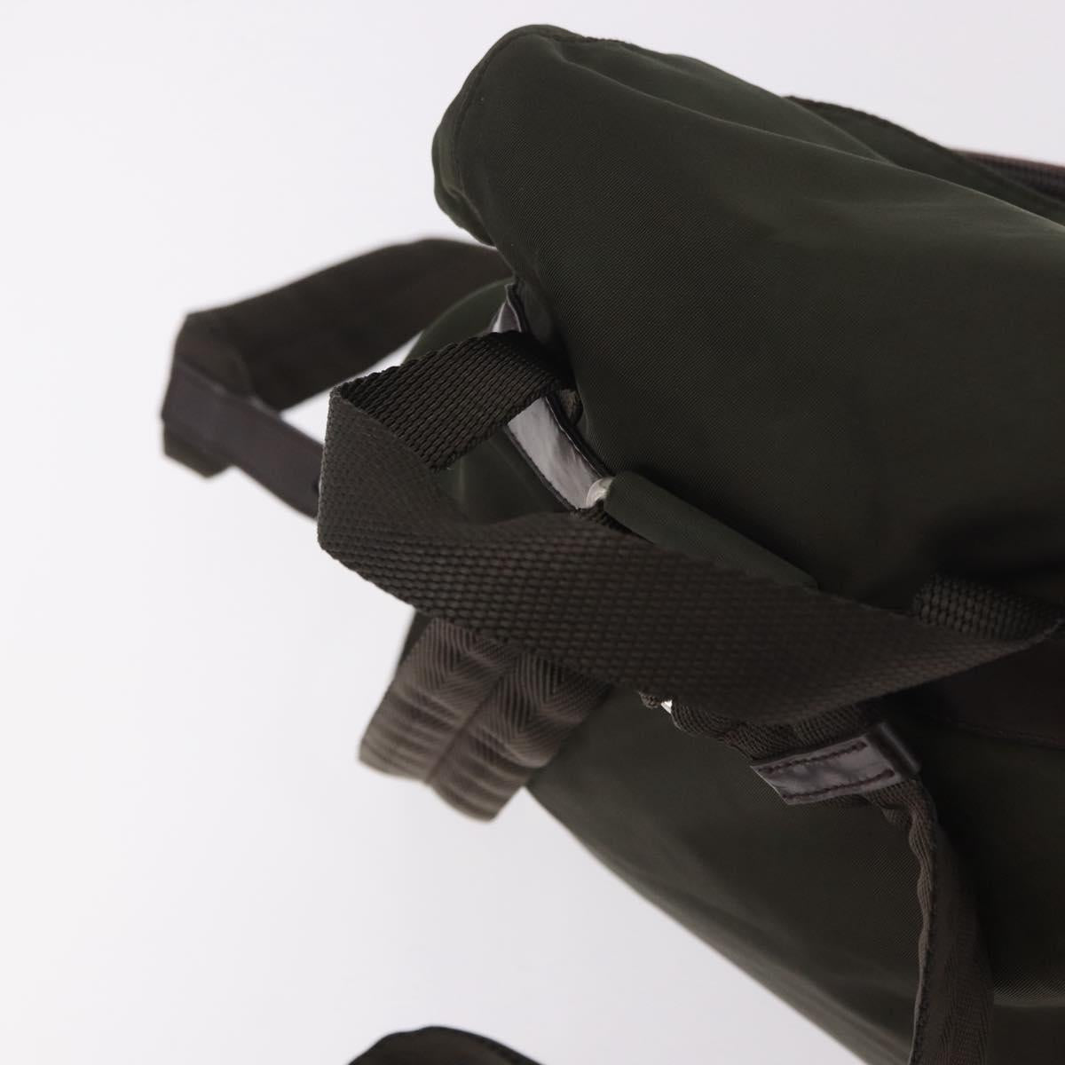 PRADA Backpack Nylon Khaki Silver Auth ar14006