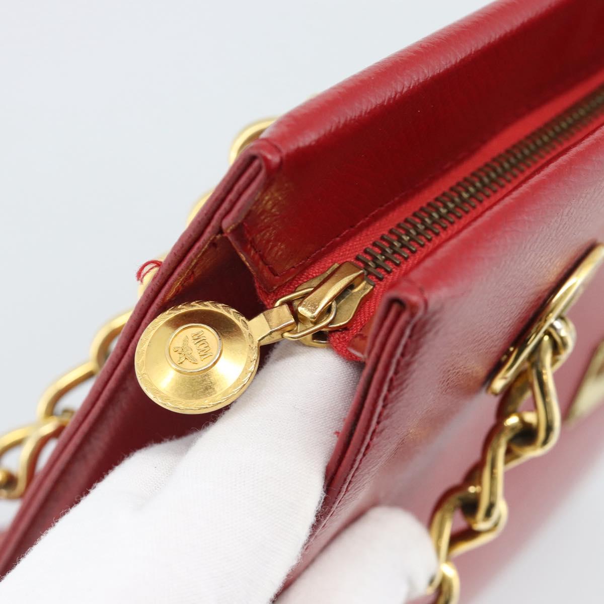 MCM Shoulder Bag Leather Red Gold Auth ar14008