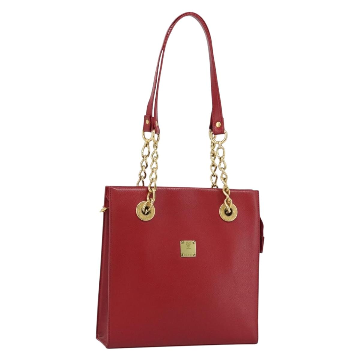 MCM Shoulder Bag Leather Red Gold Auth ar14008