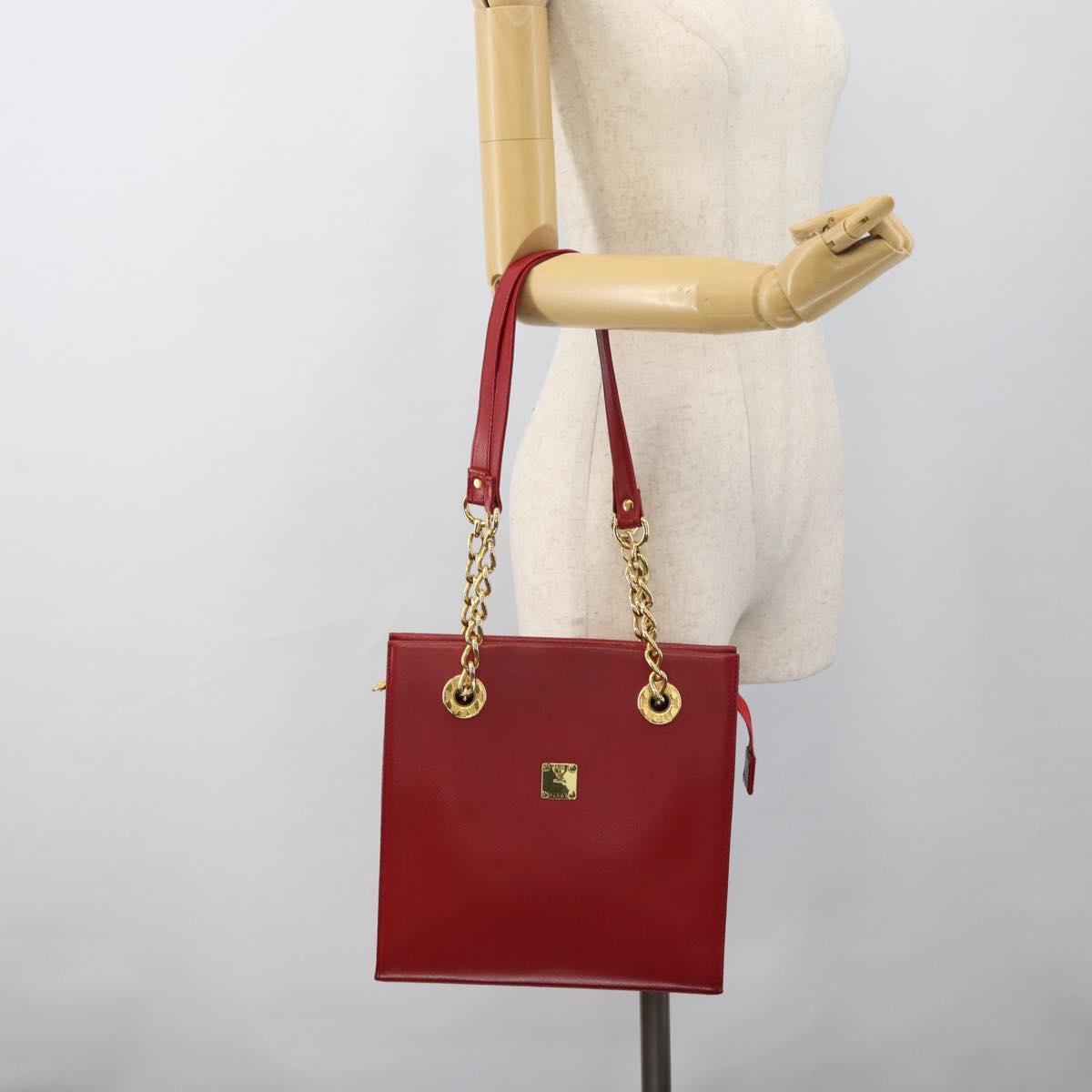 MCM Shoulder Bag Leather Red Gold Auth ar14008
