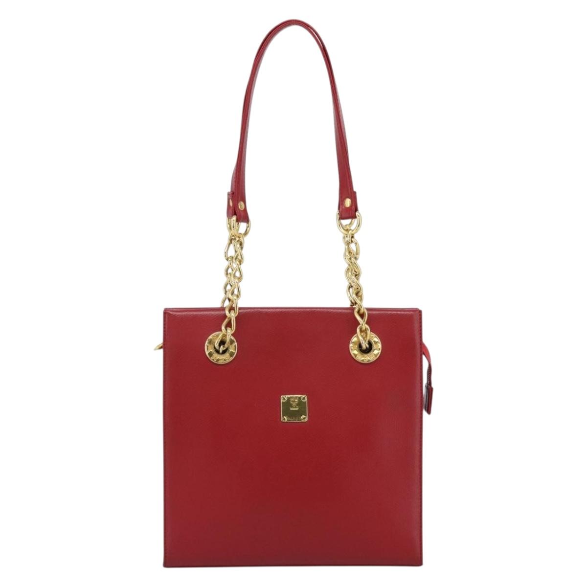 MCM Shoulder Bag Leather Red Gold Auth ar14008