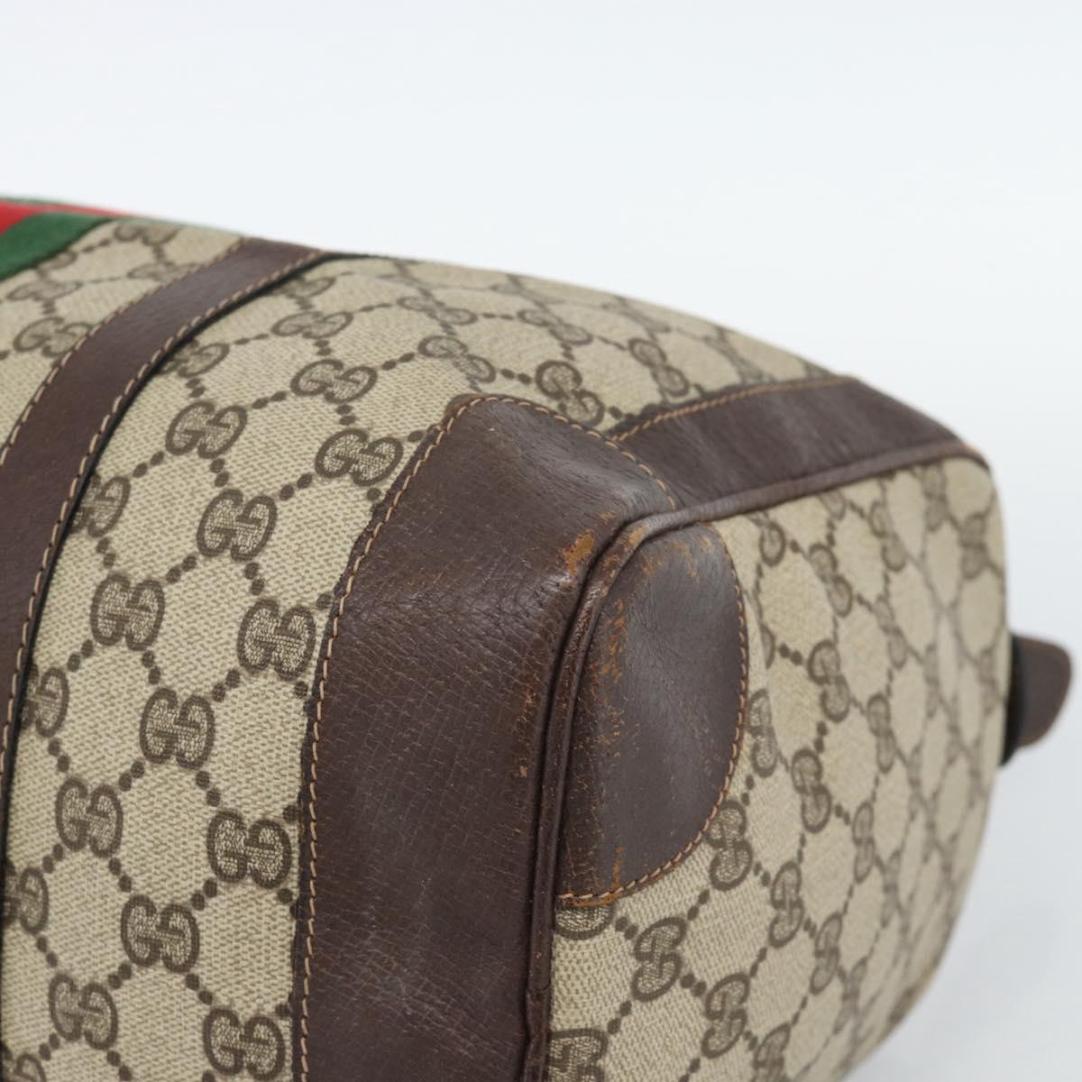 GUCCI GG Supreme Web Sherry Line Boston Bag PVC Beige Gold Auth ar14009
