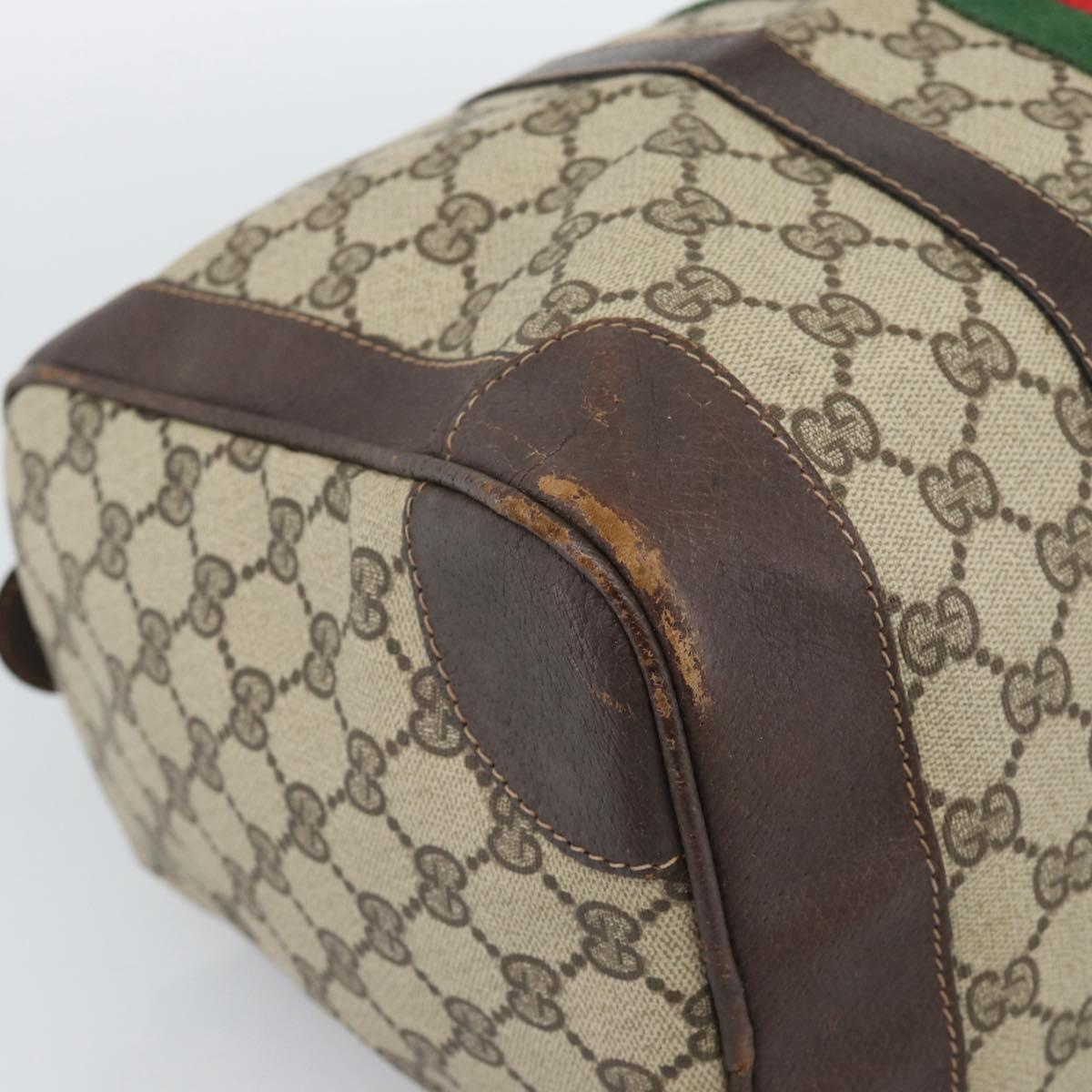GUCCI GG Supreme Web Sherry Line Boston Bag PVC Beige Gold Auth ar14009