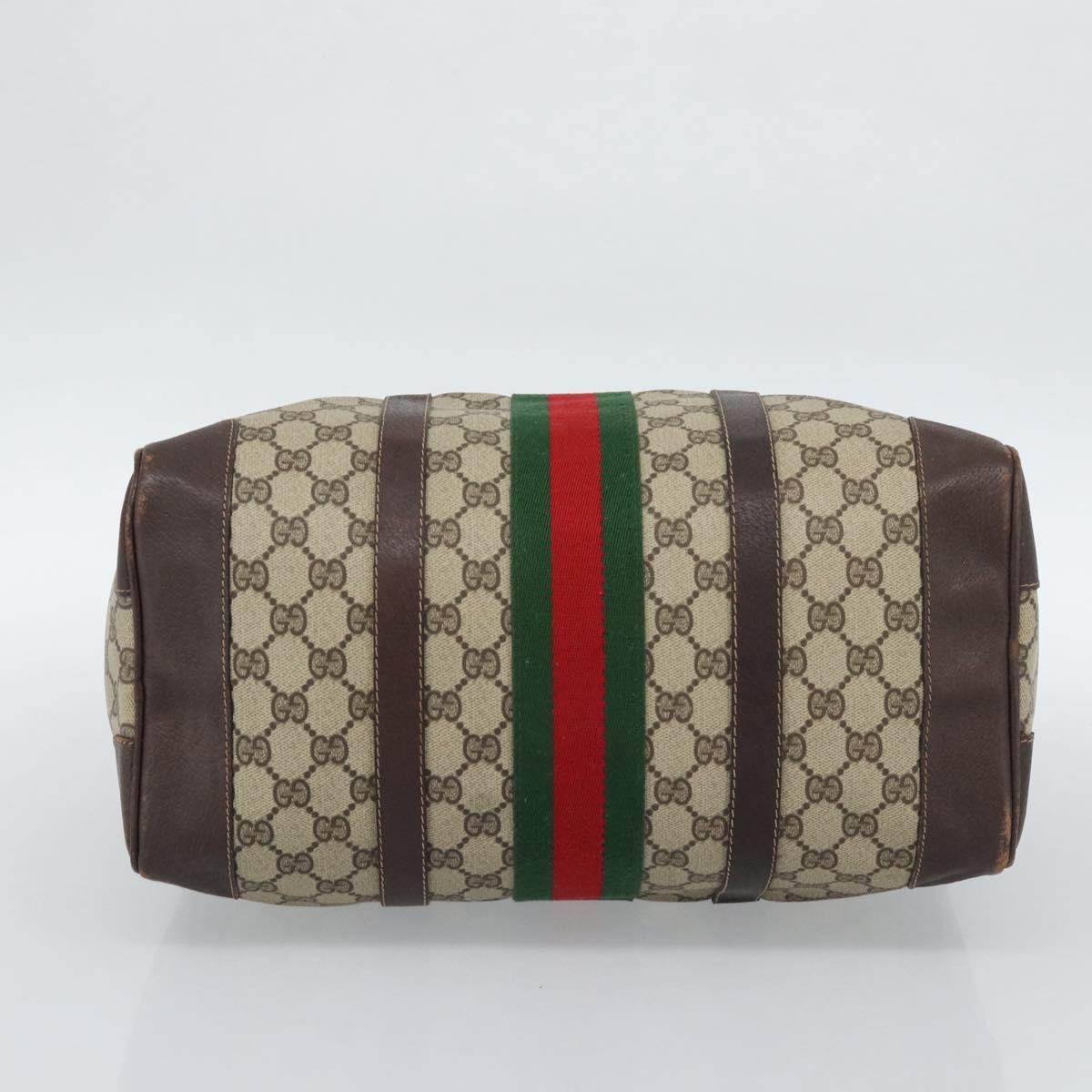 GUCCI GG Supreme Web Sherry Line Boston Bag PVC Beige Gold Auth ar14009