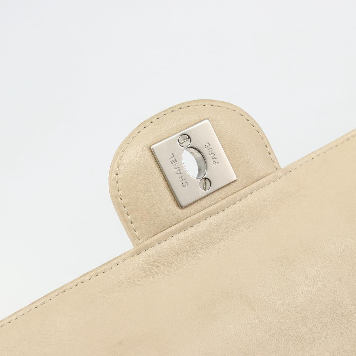 CHANEL New Travel Line Chain Shoulder Bag Canvas Beige Silver CC Auth ar14011SAV