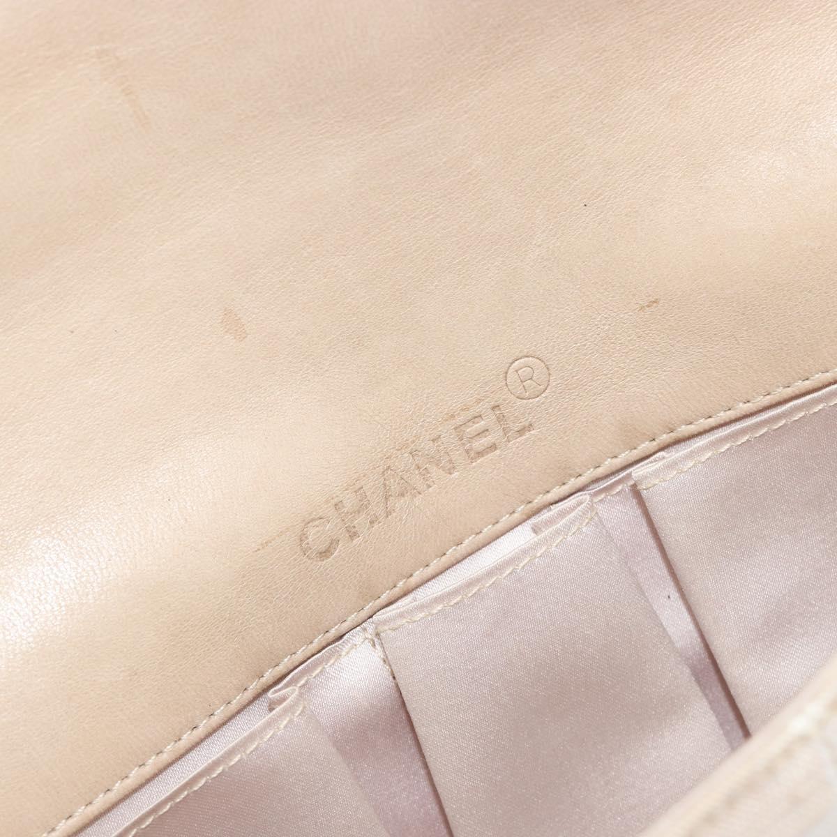 CHANEL New Travel Line Chain Shoulder Bag Canvas Beige Silver CC Auth ar14011SAV