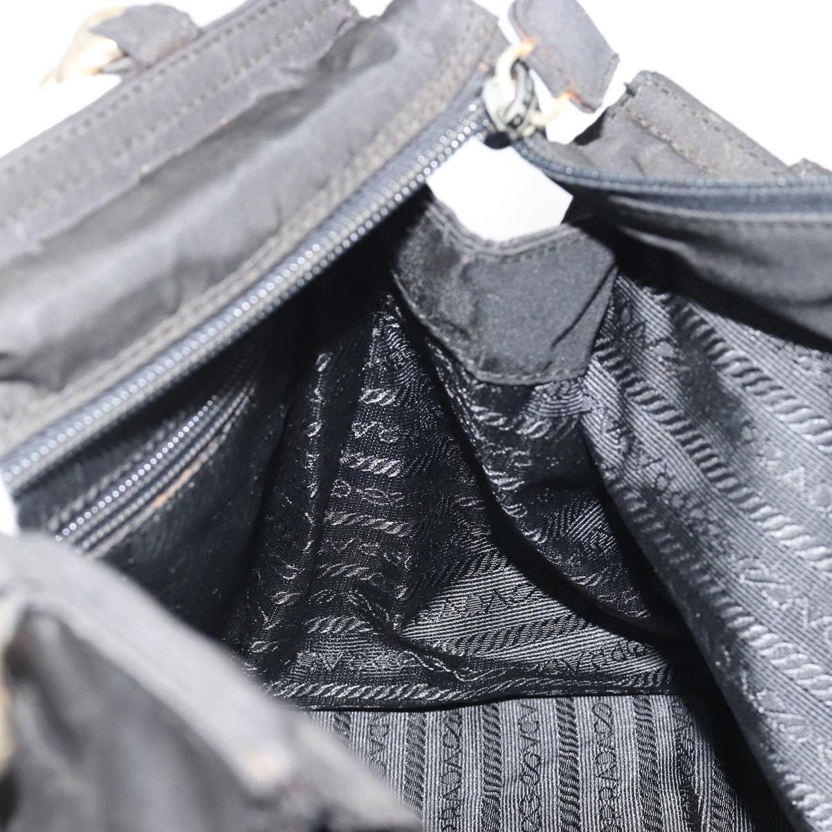 PRADA Hand Bag Nylon Black Gold Auth ar14012