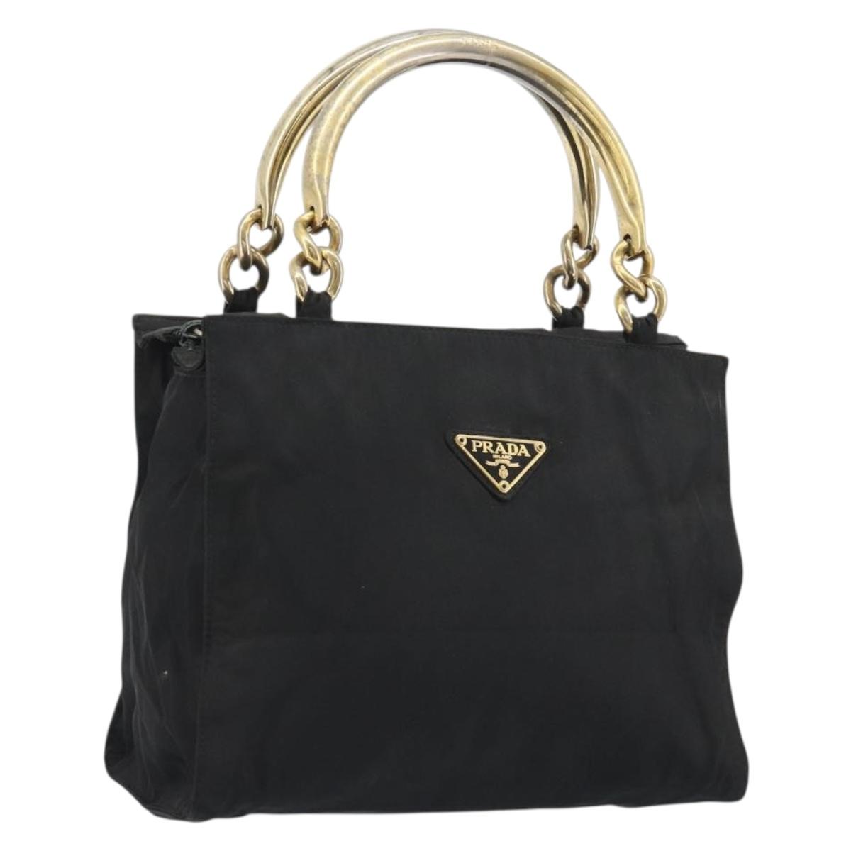 PRADA Hand Bag Nylon Black Gold Auth ar14012