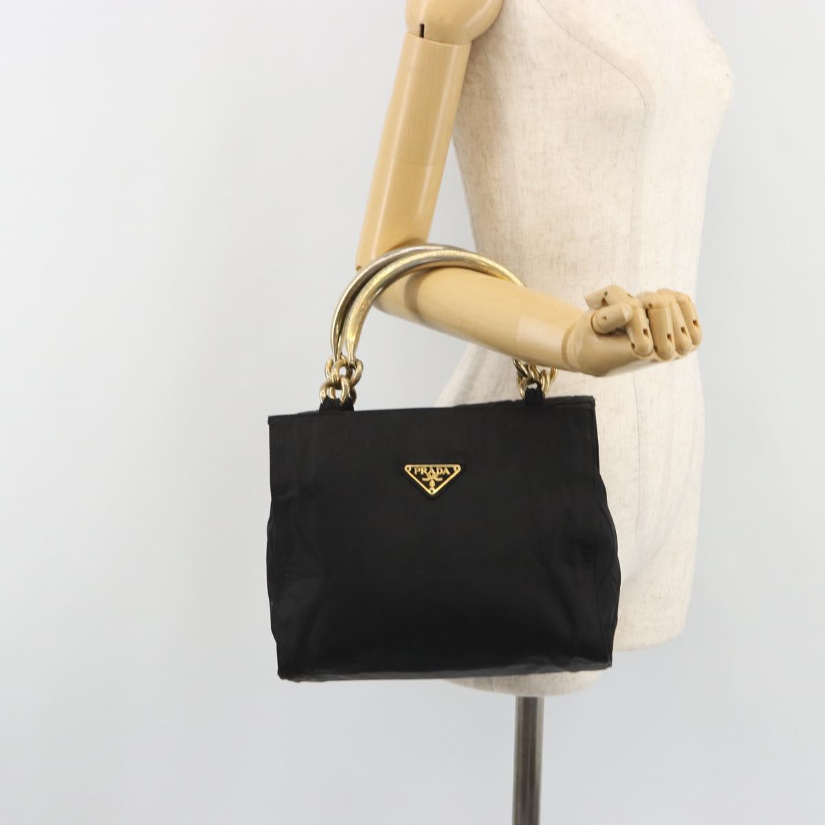 PRADA Hand Bag Nylon Black Gold Auth ar14012