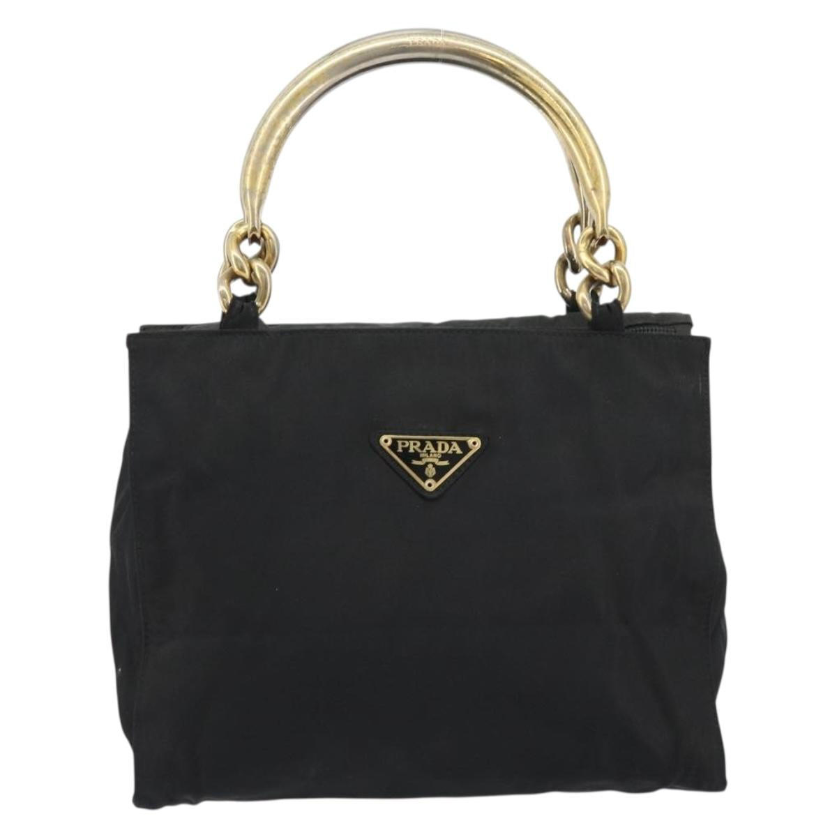 PRADA Hand Bag Nylon Black Gold Auth ar14012