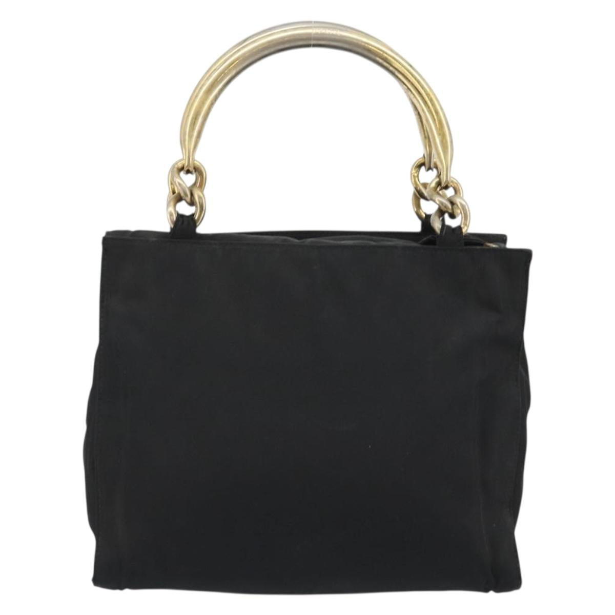 PRADA Hand Bag Nylon Black Gold Auth ar14012