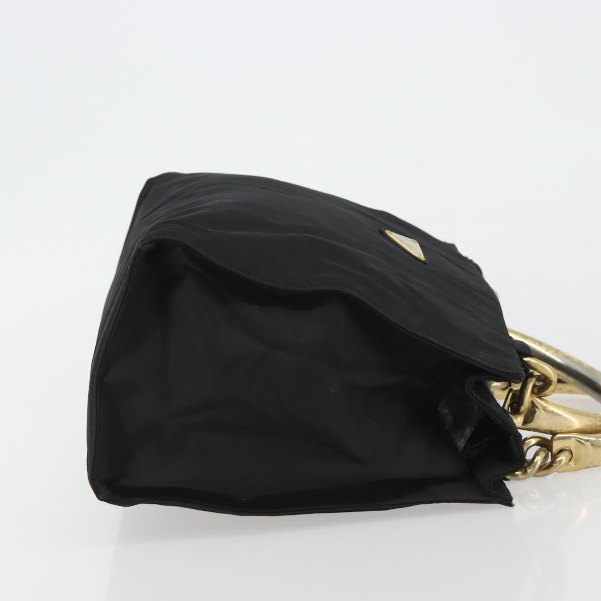 PRADA Hand Bag Nylon Black Gold Auth ar14012
