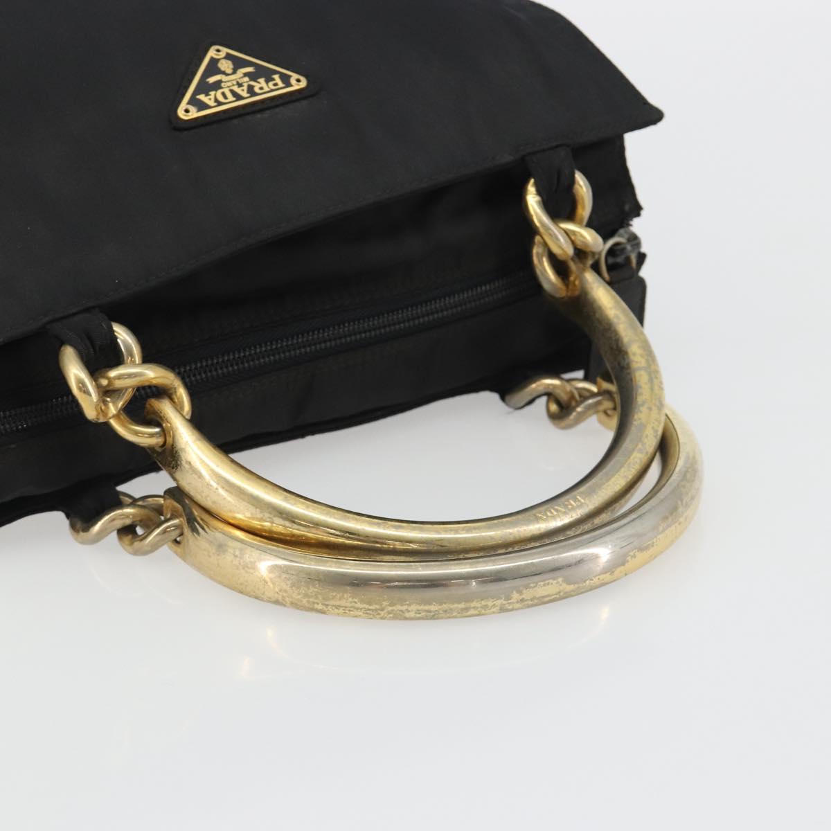PRADA Hand Bag Nylon Black Gold Auth ar14012