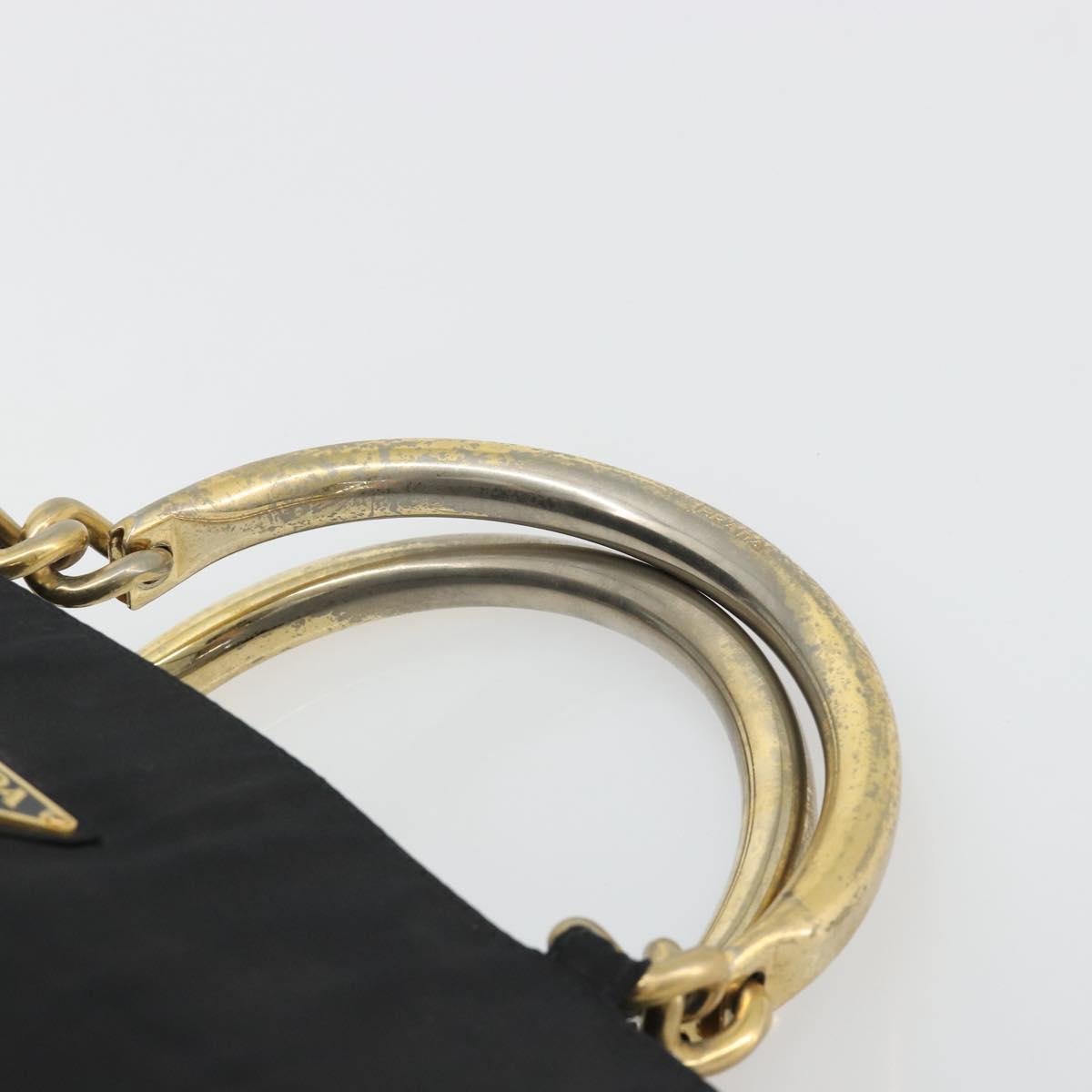PRADA Hand Bag Nylon Black Gold Auth ar14012