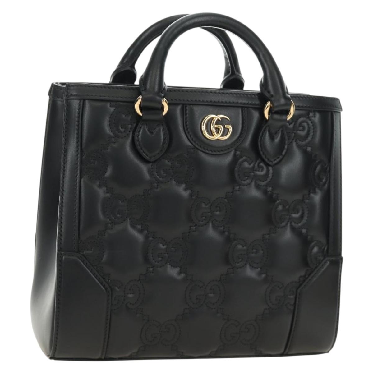GUCCI GG Canvas Guccissima Top Hand Bag Leather Black Gold 728309 Auth ar14017M