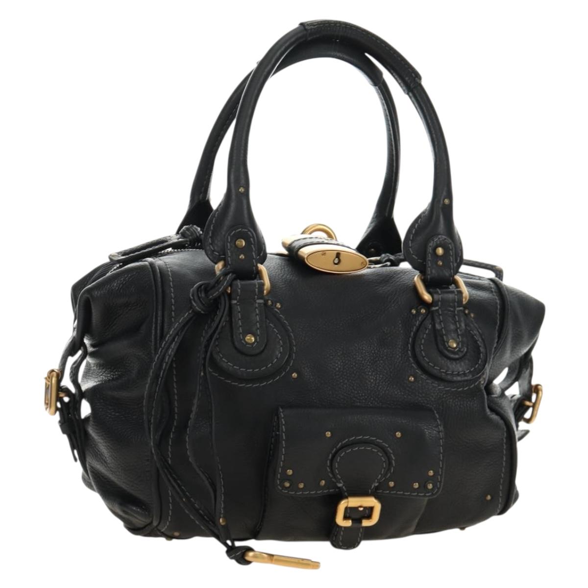 Chloe Paddington Hand Bag Leather Black Gold Silver Auth ar14018SAM