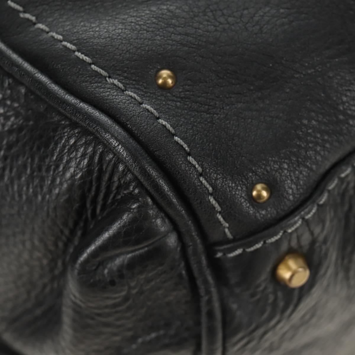 Chloe Paddington Hand Bag Leather Black Gold Silver Auth ar14018SAM