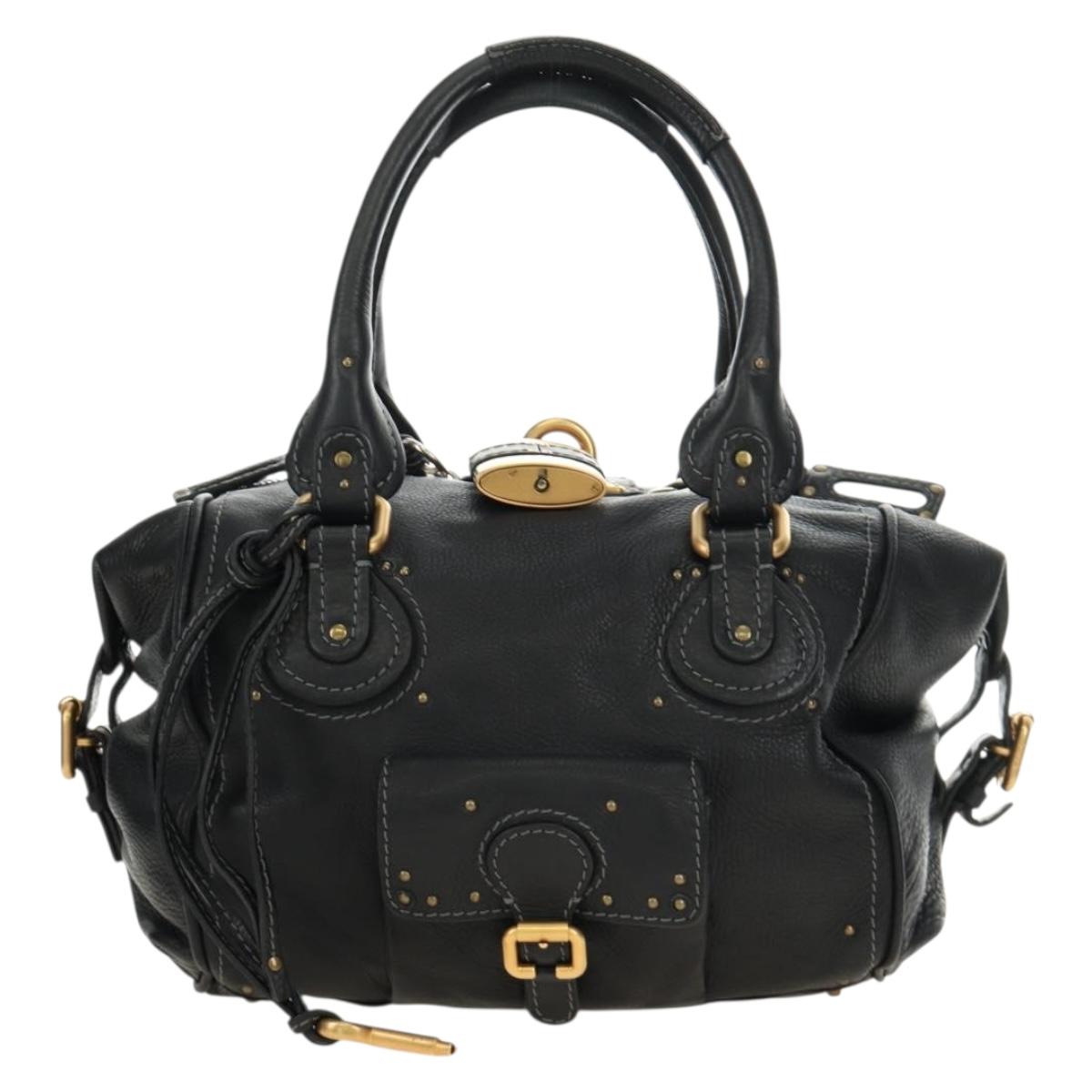 Chloe Paddington Hand Bag Leather Black Gold Silver Auth ar14018SAM