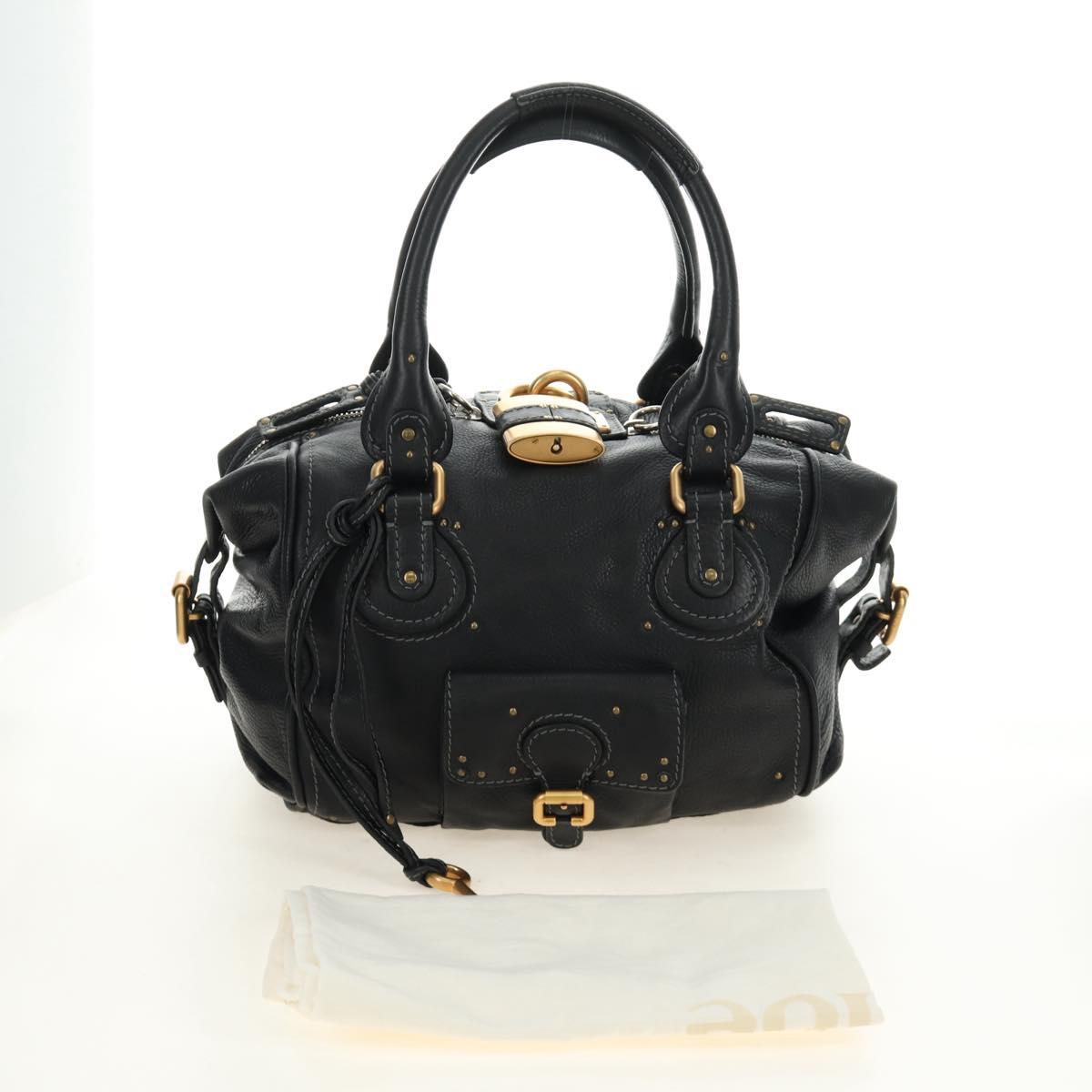 Chloe Paddington Hand Bag Leather Black Gold Silver Auth ar14018SAM