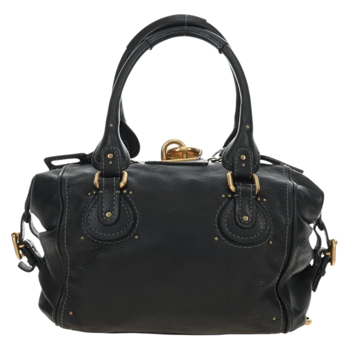 Chloe Paddington Hand Bag Leather Black Gold Silver Auth ar14018SAM