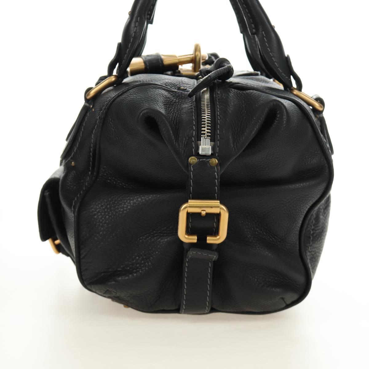 Chloe Paddington Hand Bag Leather Black Gold Silver Auth ar14018SAM