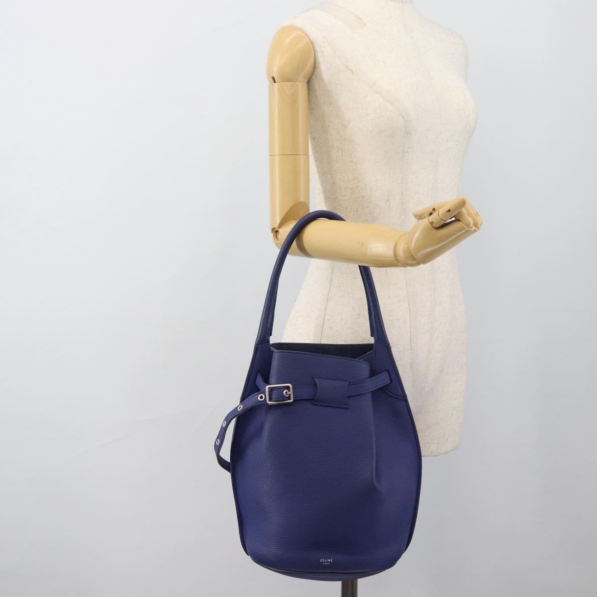 CELINE Hand Bag Leather Blue Silver Auth ar14019A