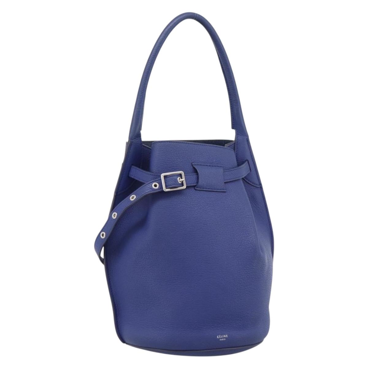 CELINE Hand Bag Leather Blue Silver Auth ar14019A