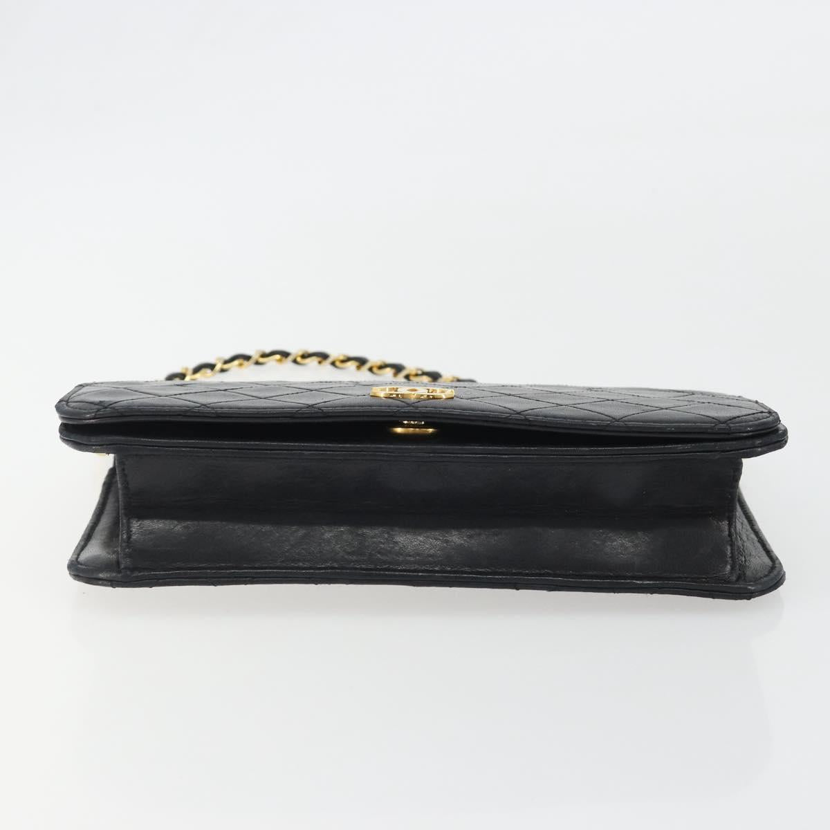 CHANEL Matelasse Chain Hand Bag Lamb Skin Black Gold CC Auth ar14020