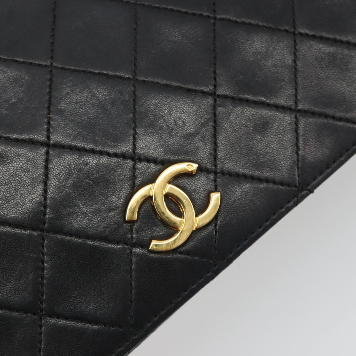 CHANEL Matelasse Chain Hand Bag Lamb Skin Black Gold CC Auth ar14020