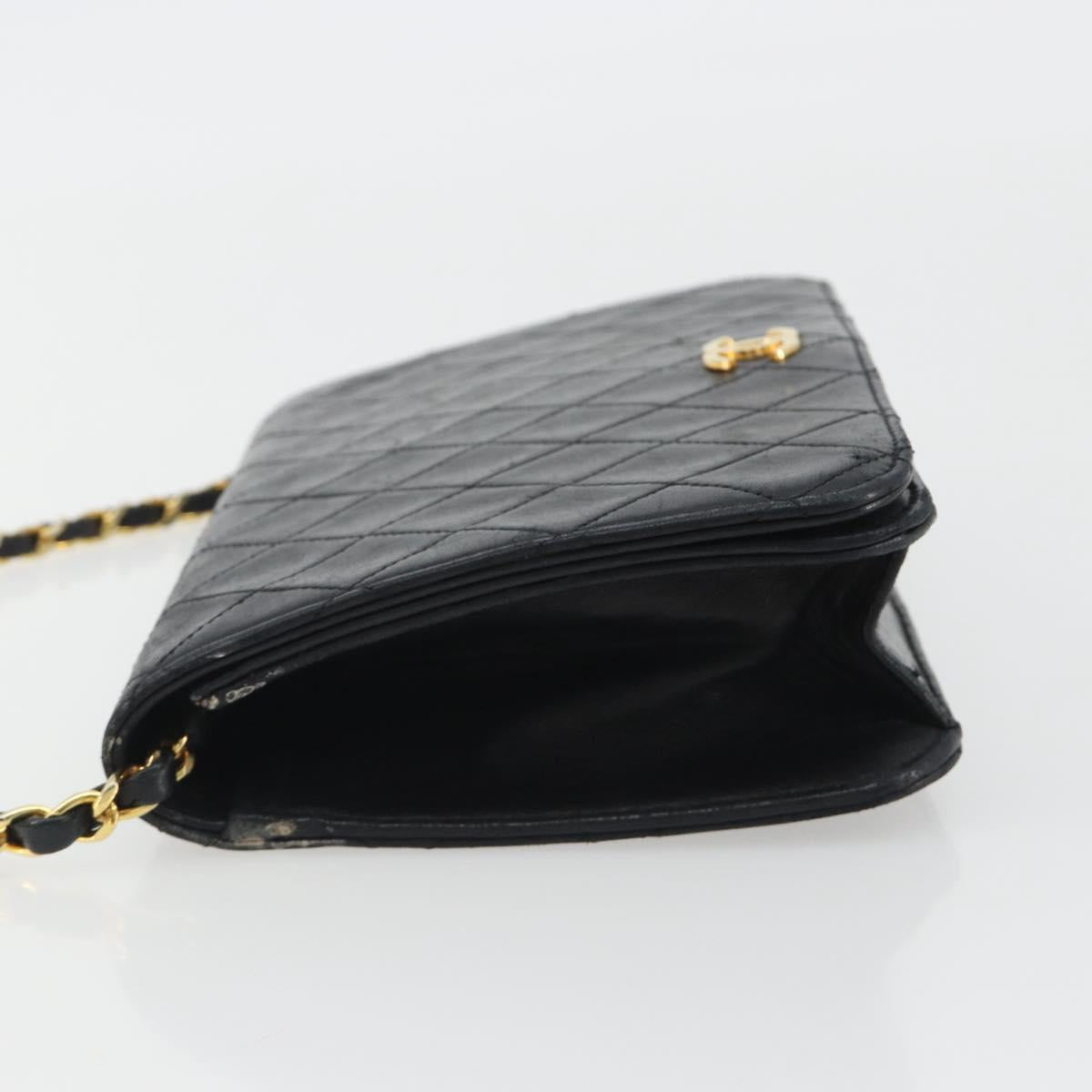CHANEL Matelasse Chain Hand Bag Lamb Skin Black Gold CC Auth ar14020