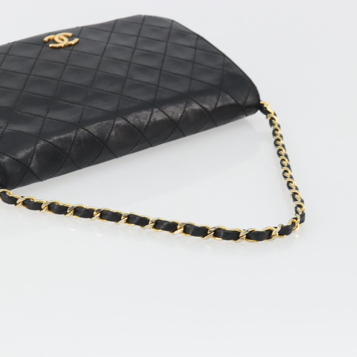 CHANEL Matelasse Chain Hand Bag Lamb Skin Black Gold CC Auth ar14020