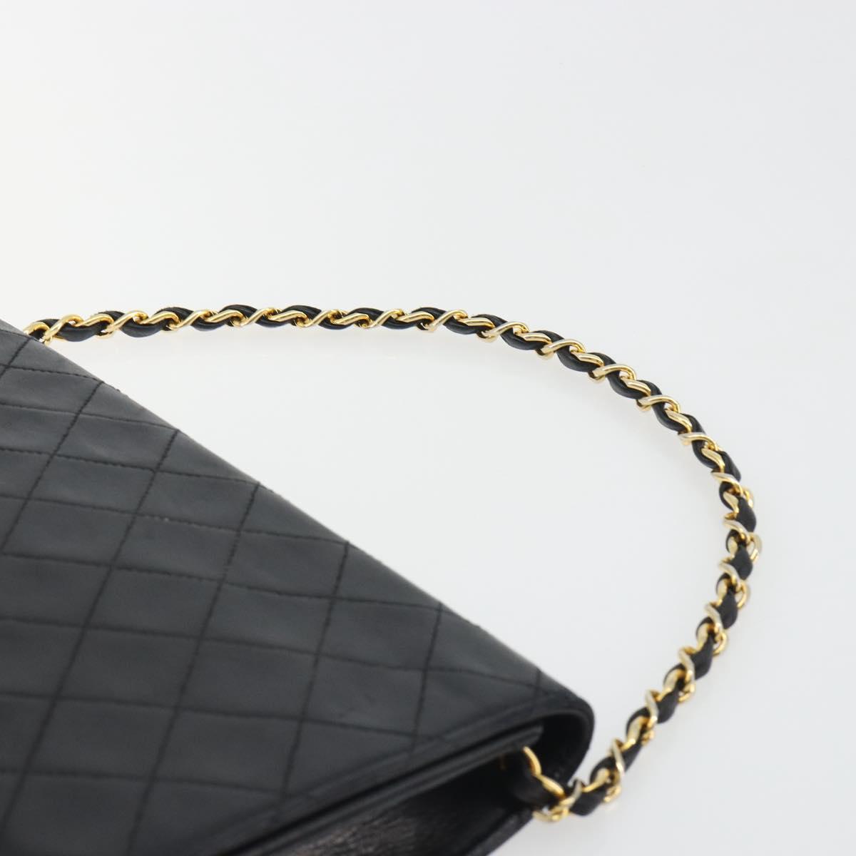CHANEL Matelasse Chain Hand Bag Lamb Skin Black Gold CC Auth ar14020