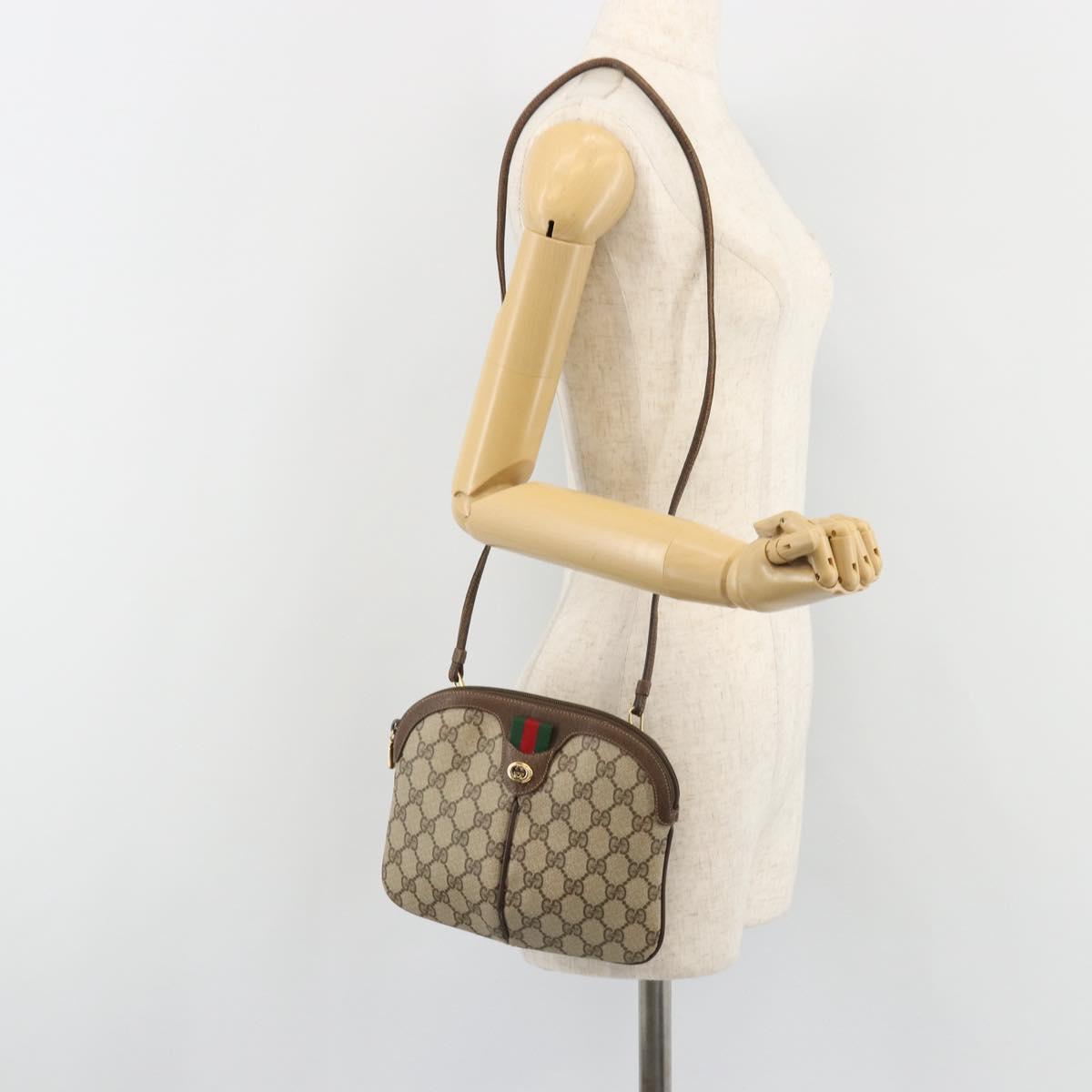 GUCCI GG Supreme Web Sherry Line Bag PVC Beige Gold 904 02 047 Auth ar14021