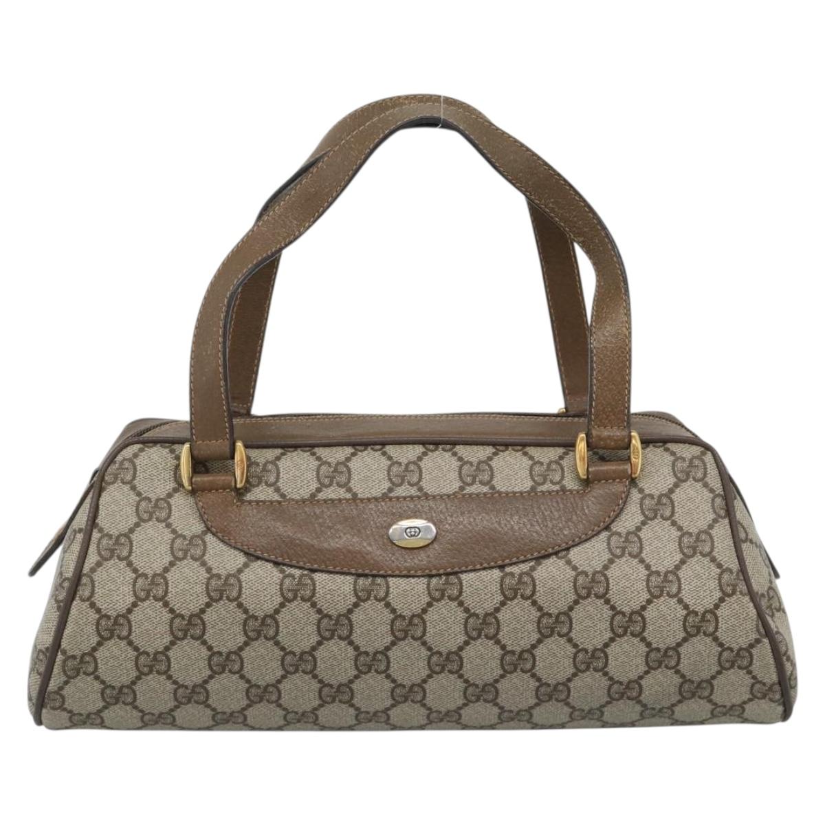 GUCCI GG Supreme Hand Bag PVC Beige Gold Auth ar14025