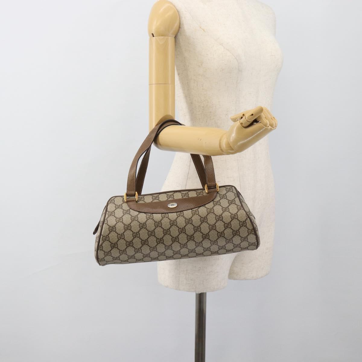 GUCCI GG Supreme Hand Bag PVC Beige Gold Auth ar14025
