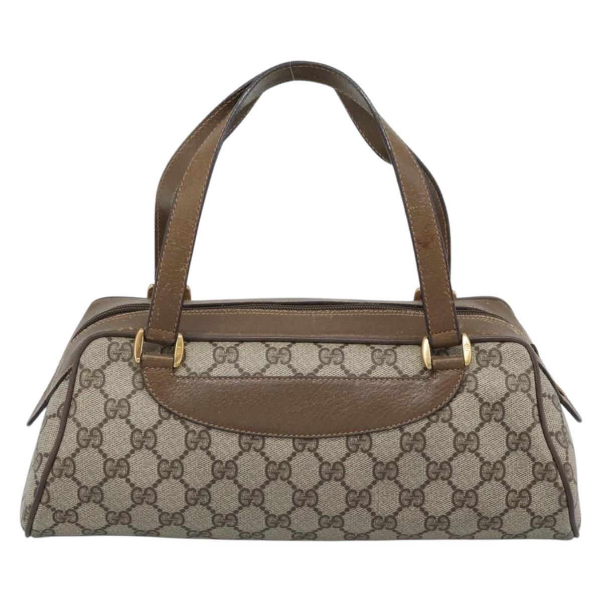 GUCCI GG Supreme Hand Bag PVC Beige Gold Auth ar14025