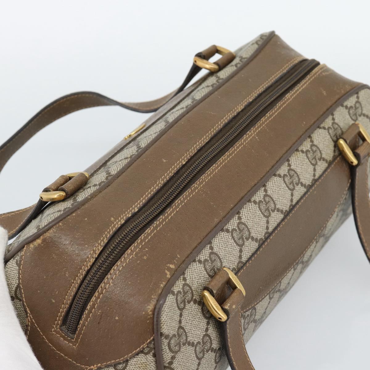 GUCCI GG Supreme Hand Bag PVC Beige Gold Auth ar14025