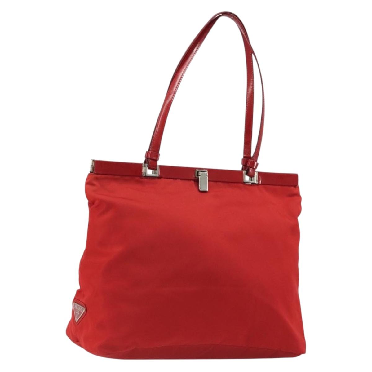 PRADA Hand Bag Nylon Red Silver Auth ar14026