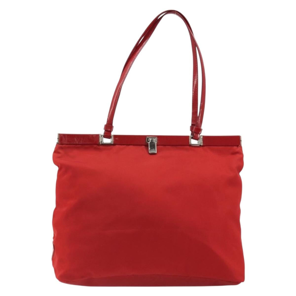 PRADA Hand Bag Nylon Red Silver Auth ar14026