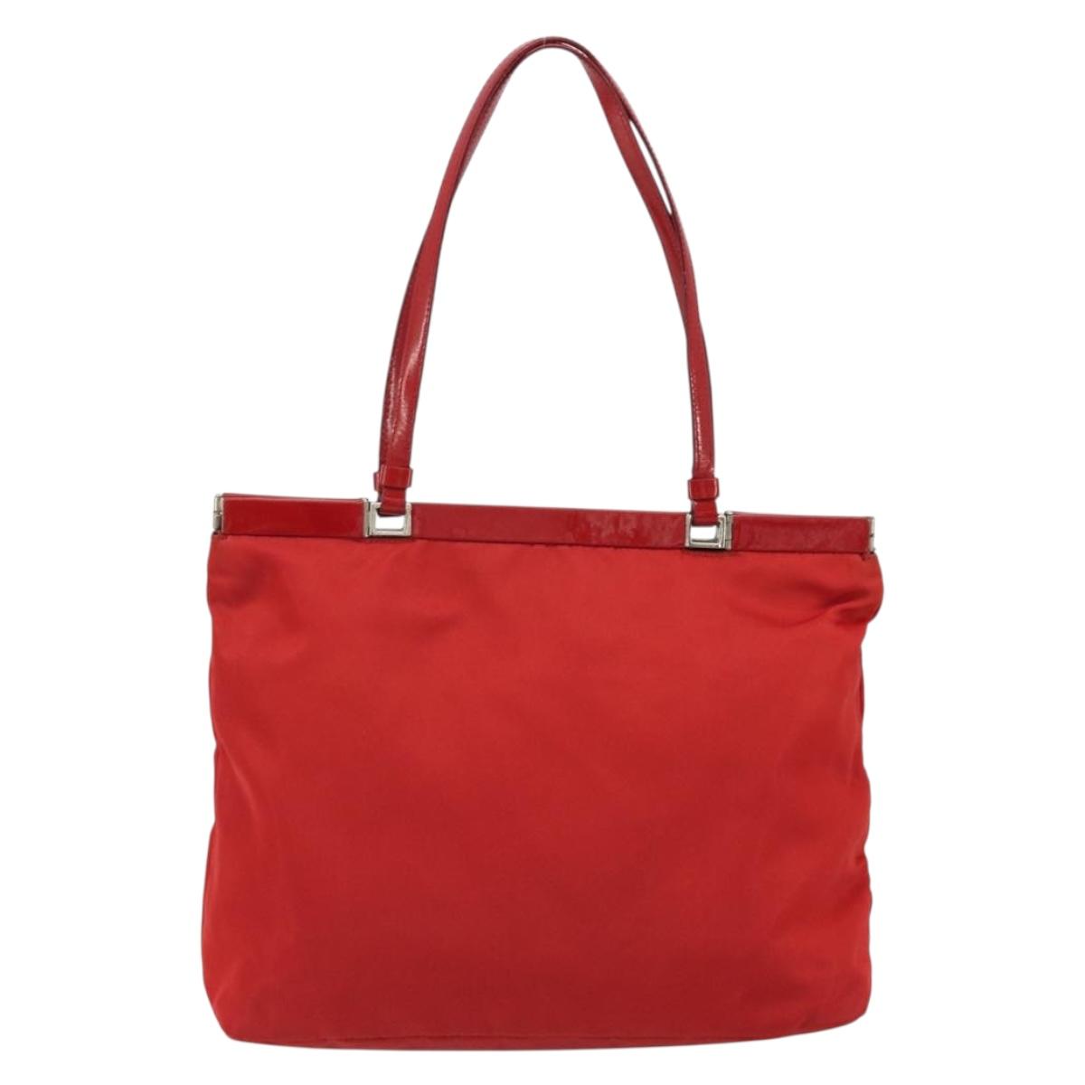 PRADA Hand Bag Nylon Red Silver Auth ar14026