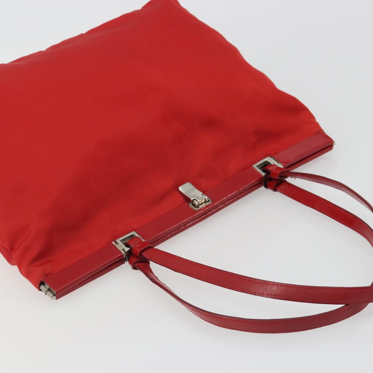 PRADA Hand Bag Nylon Red Silver Auth ar14026