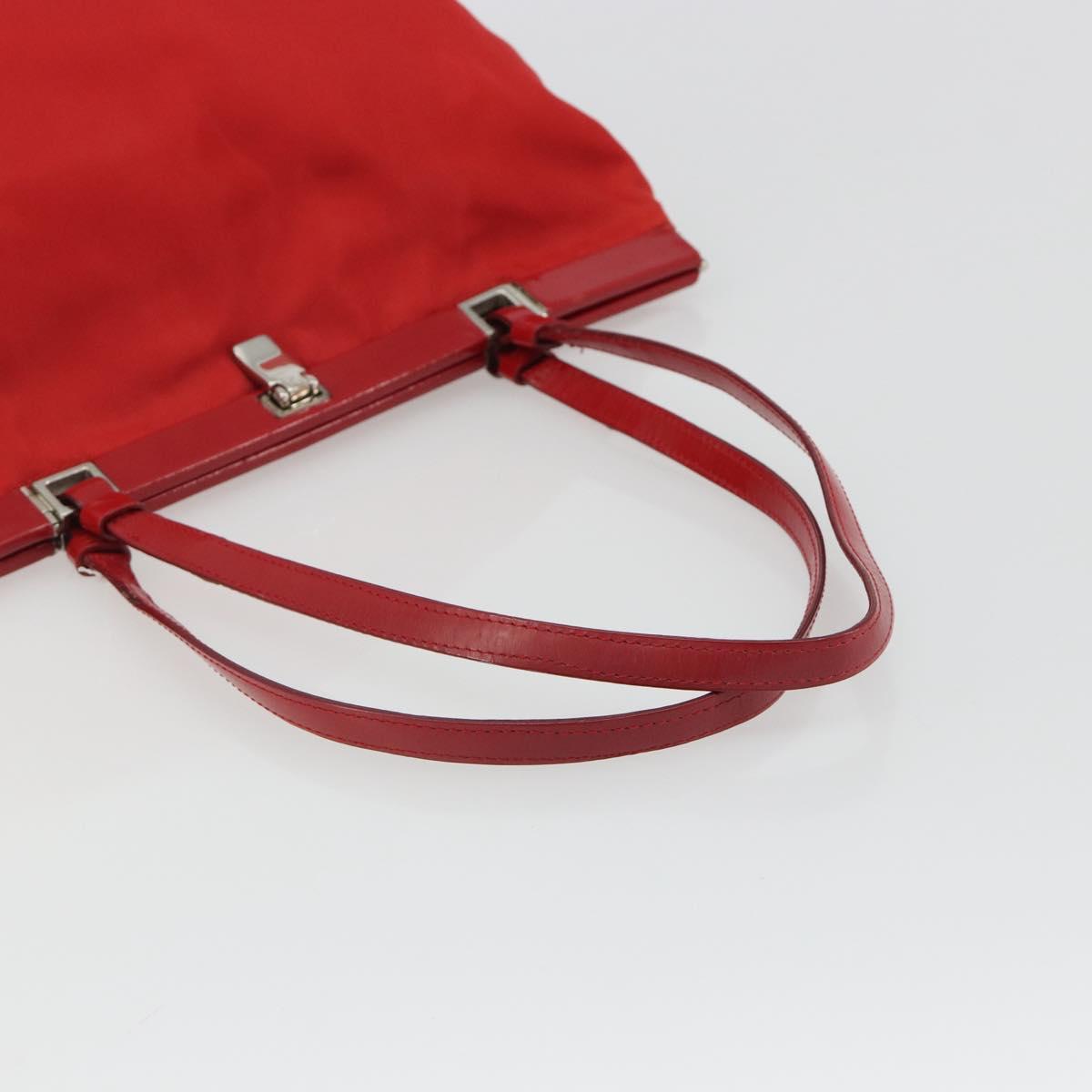 PRADA Hand Bag Nylon Red Silver Auth ar14026