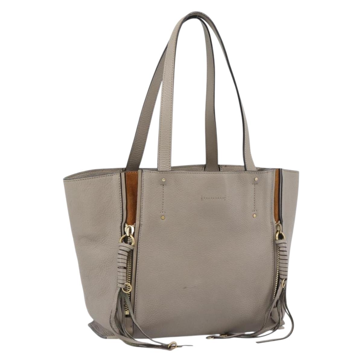 Chloe Tote Bag Leather Gray Gold Auth ar14027