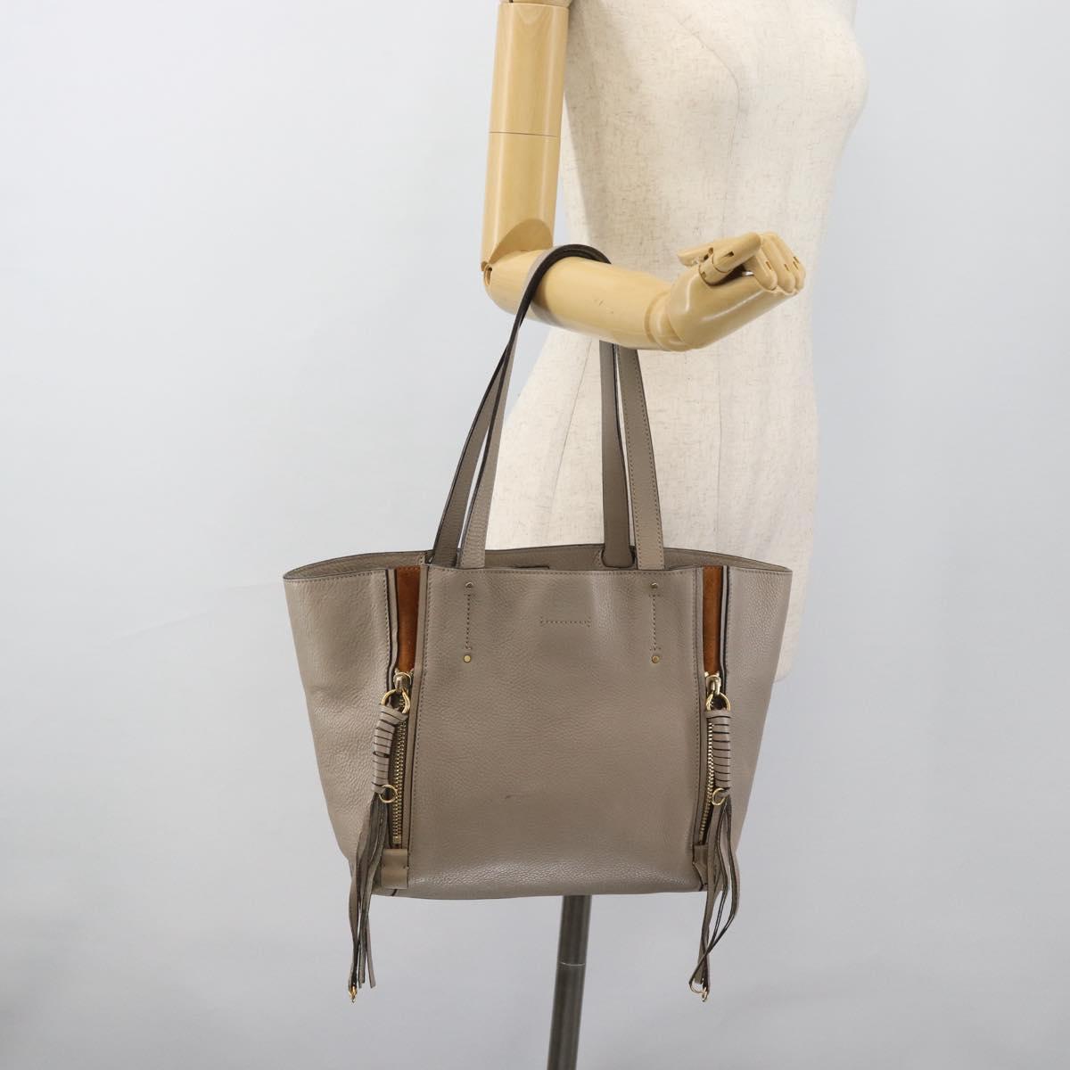 Chloe Tote Bag Leather Gray Gold Auth ar14027