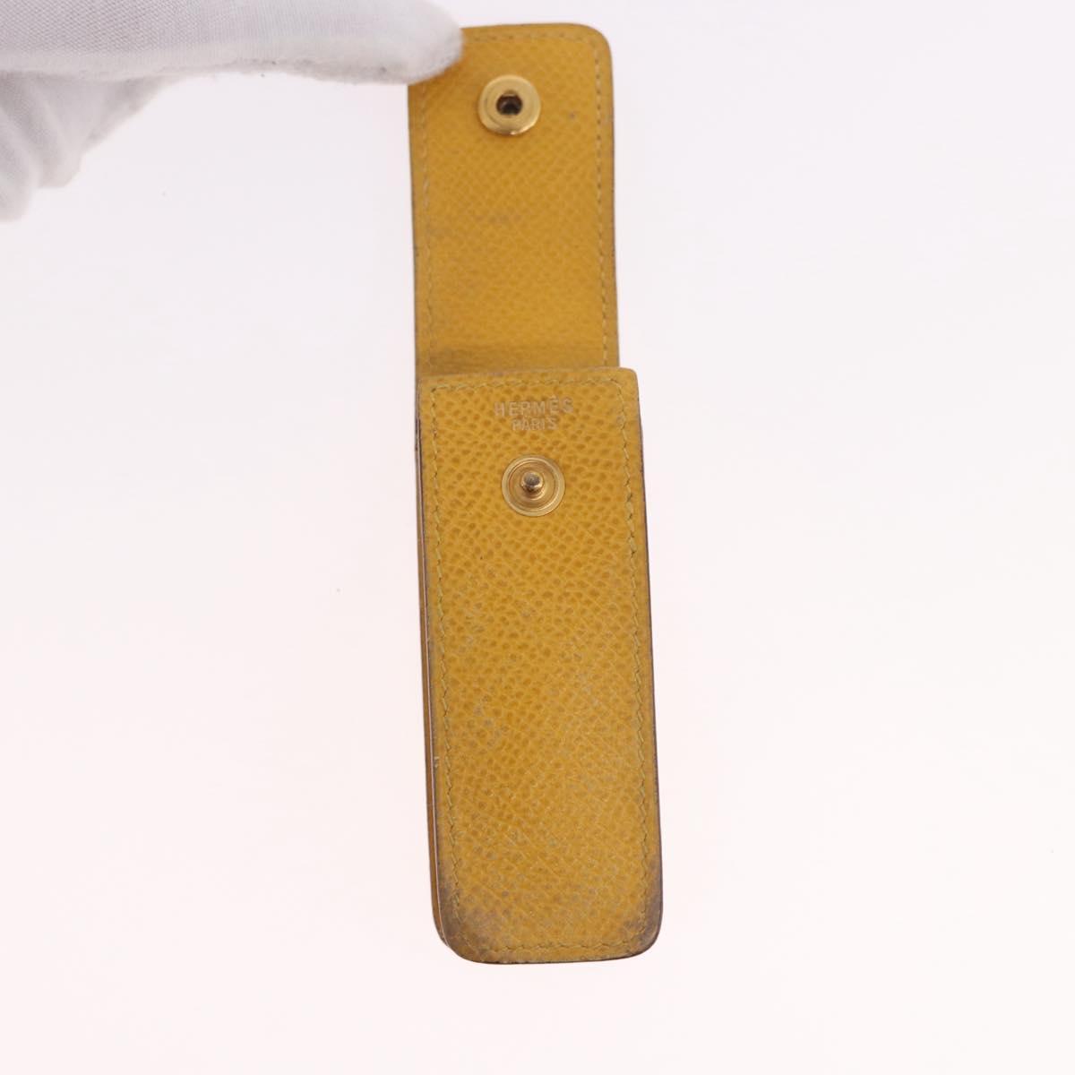 HERMES Lip Case Leather Yellow Auth ar14028