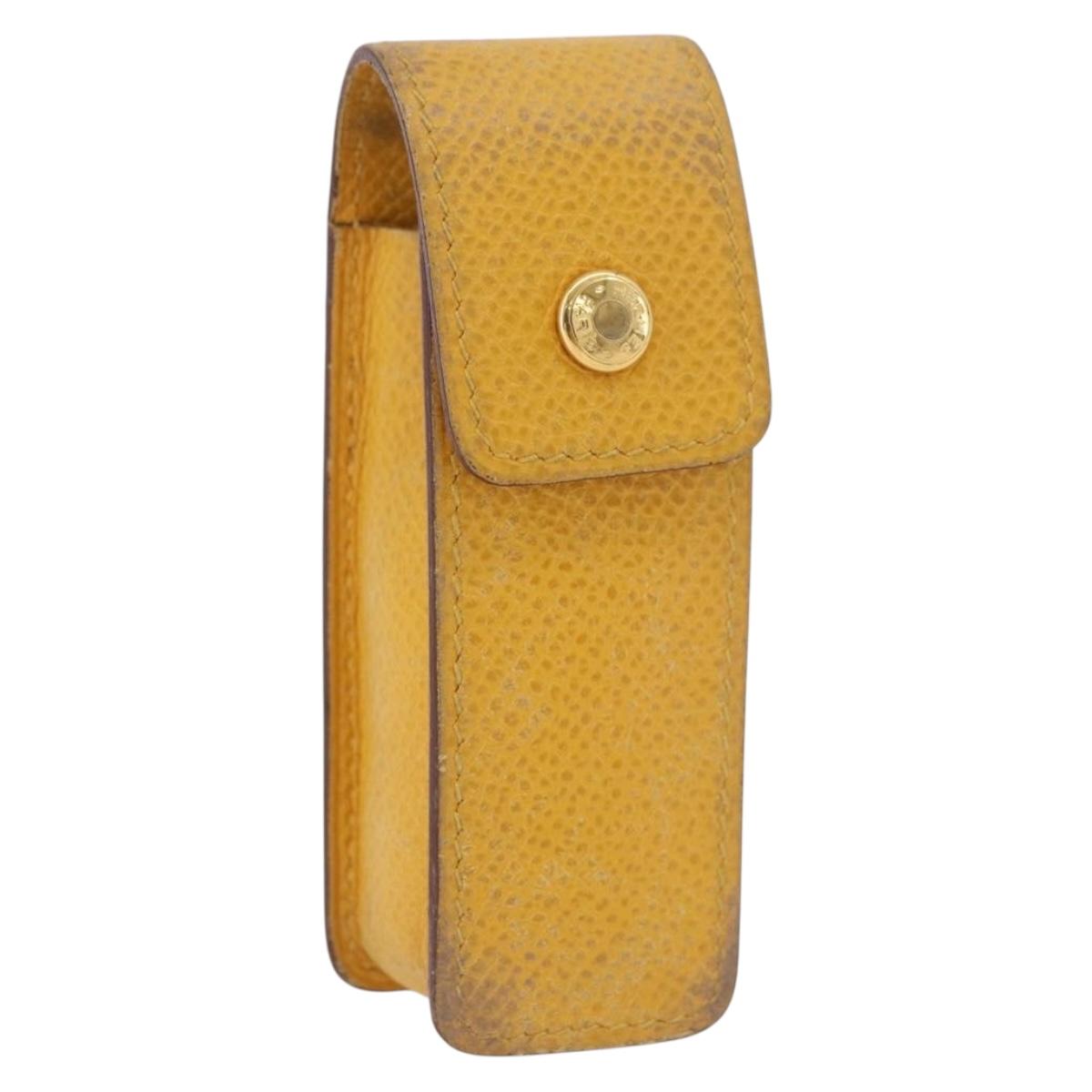 HERMES Lip Case Leather Yellow Auth ar14028