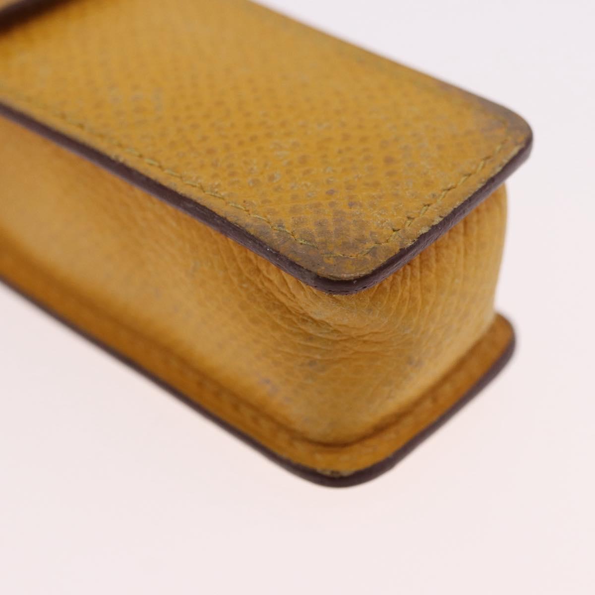 HERMES Lip Case Leather Yellow Auth ar14028