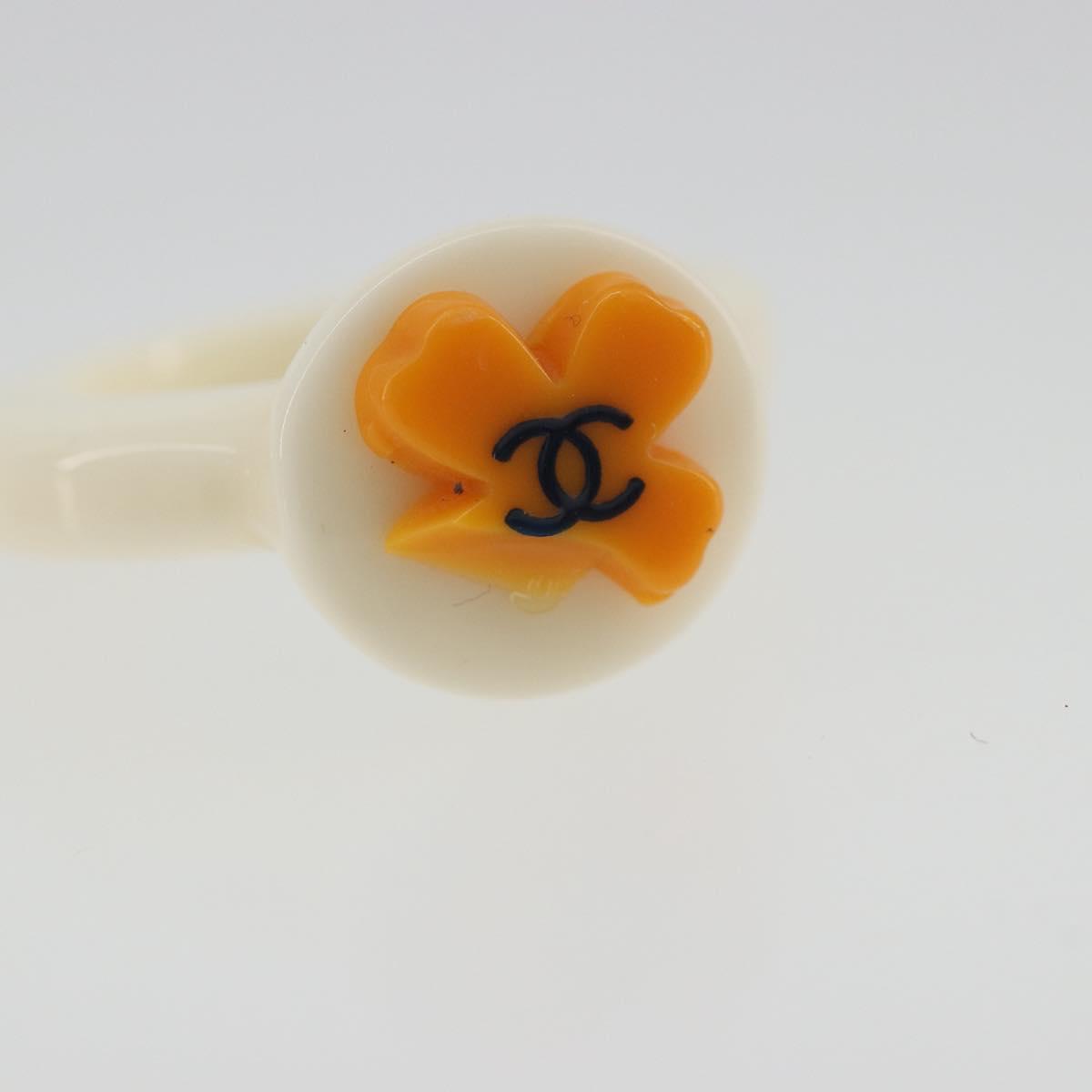 CHANEL Ring Plastic White CC Auth ar14031